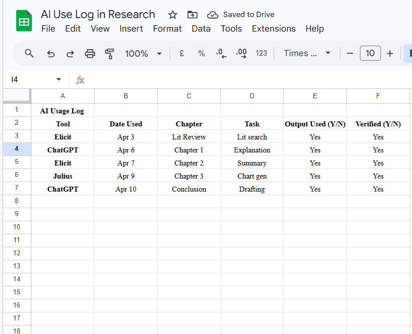 AI Use Log in Research