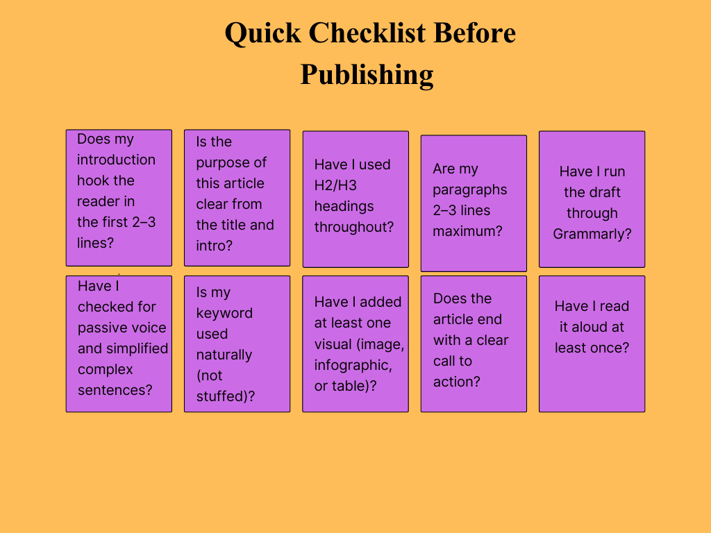 Quick Checklist before publishing Quick Checklist before publishing