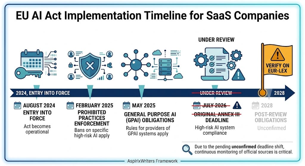 EU AI Act Implementation timeline for Saas Companies
