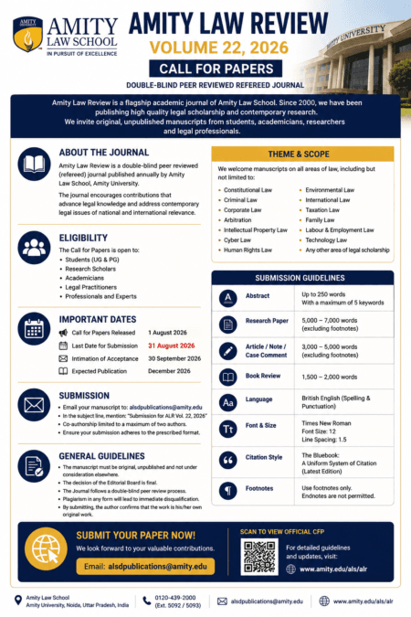 Amity Law Review Call for Papers in Law 2026