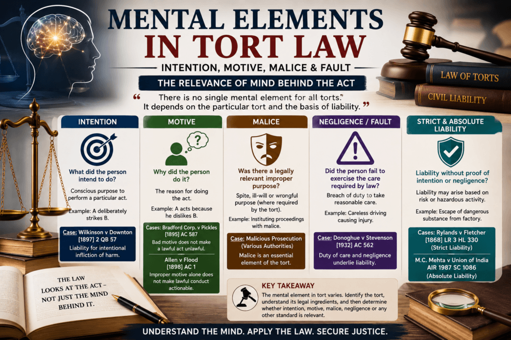 Intention, Motive, Malice and Fault in Tort